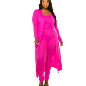 3pc Ribbed Knit Lounge Set - Fuchsia