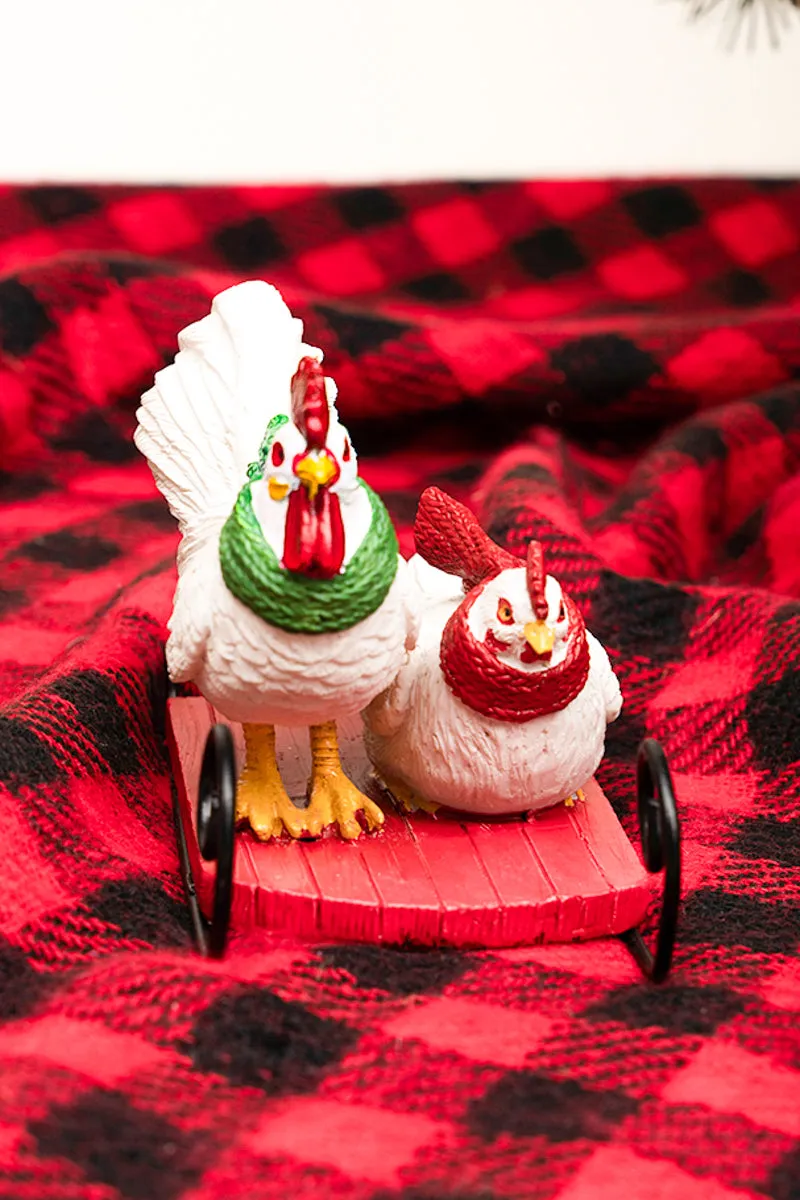 4 x 6 Snow Day Sledding Chickens Resin Figurine