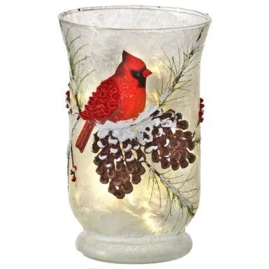 8" LED Cardinal   Pinecone Vase