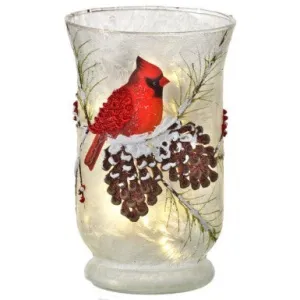 8" LED Cardinal   Pinecone Vase