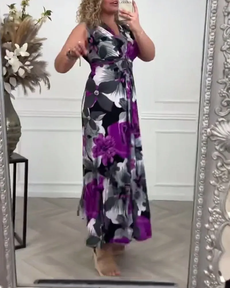 Anne - Elegant Sleeveless Pleated Floral Print Dress