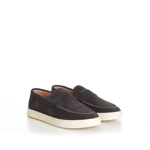 Anthracite Grey Suede Loafer Sneakers With Natural Rubber Sole