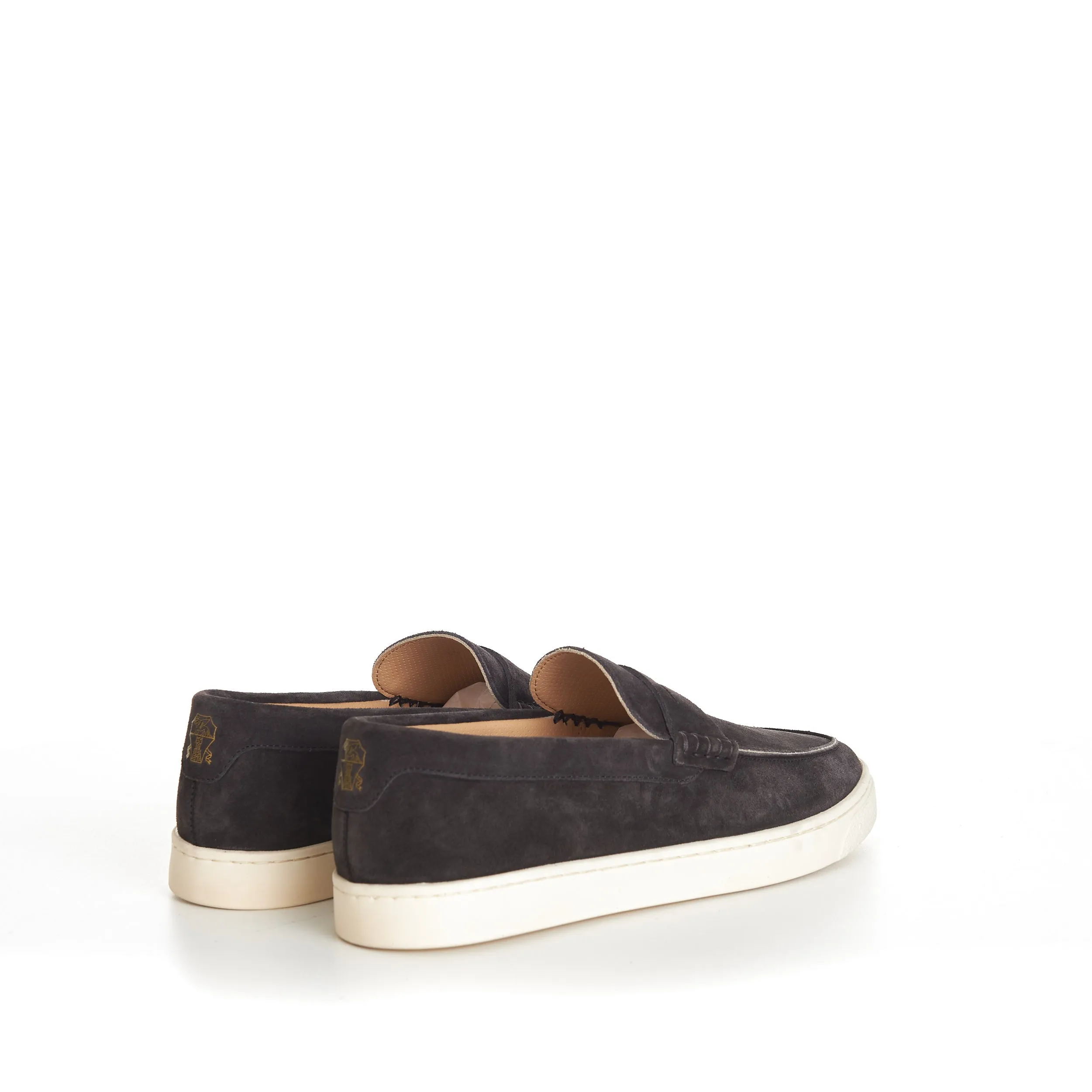 Anthracite Grey Suede Loafer Sneakers With Natural Rubber Sole