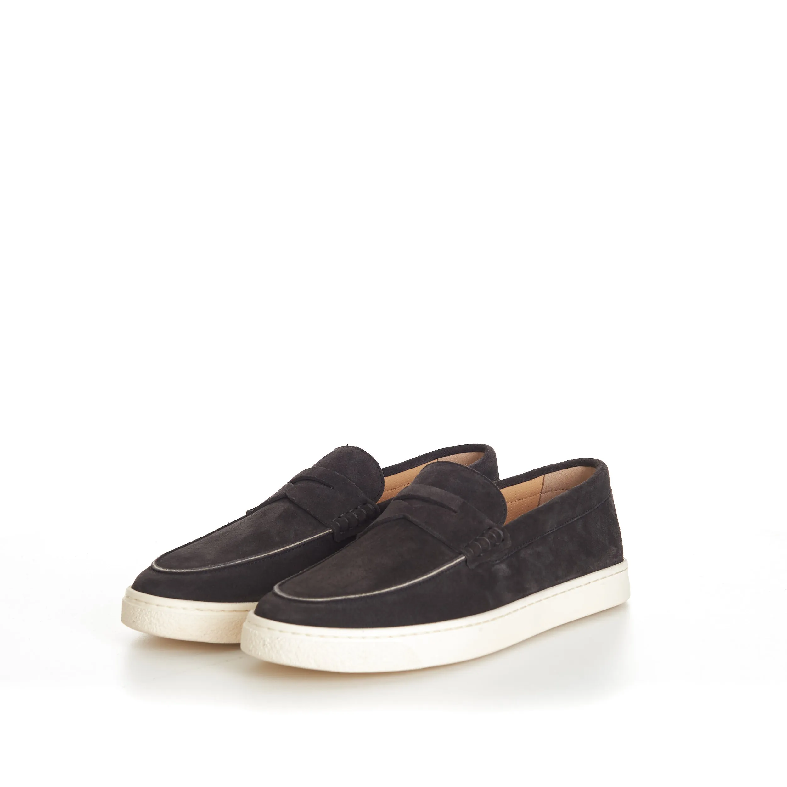 Anthracite Grey Suede Loafer Sneakers With Natural Rubber Sole