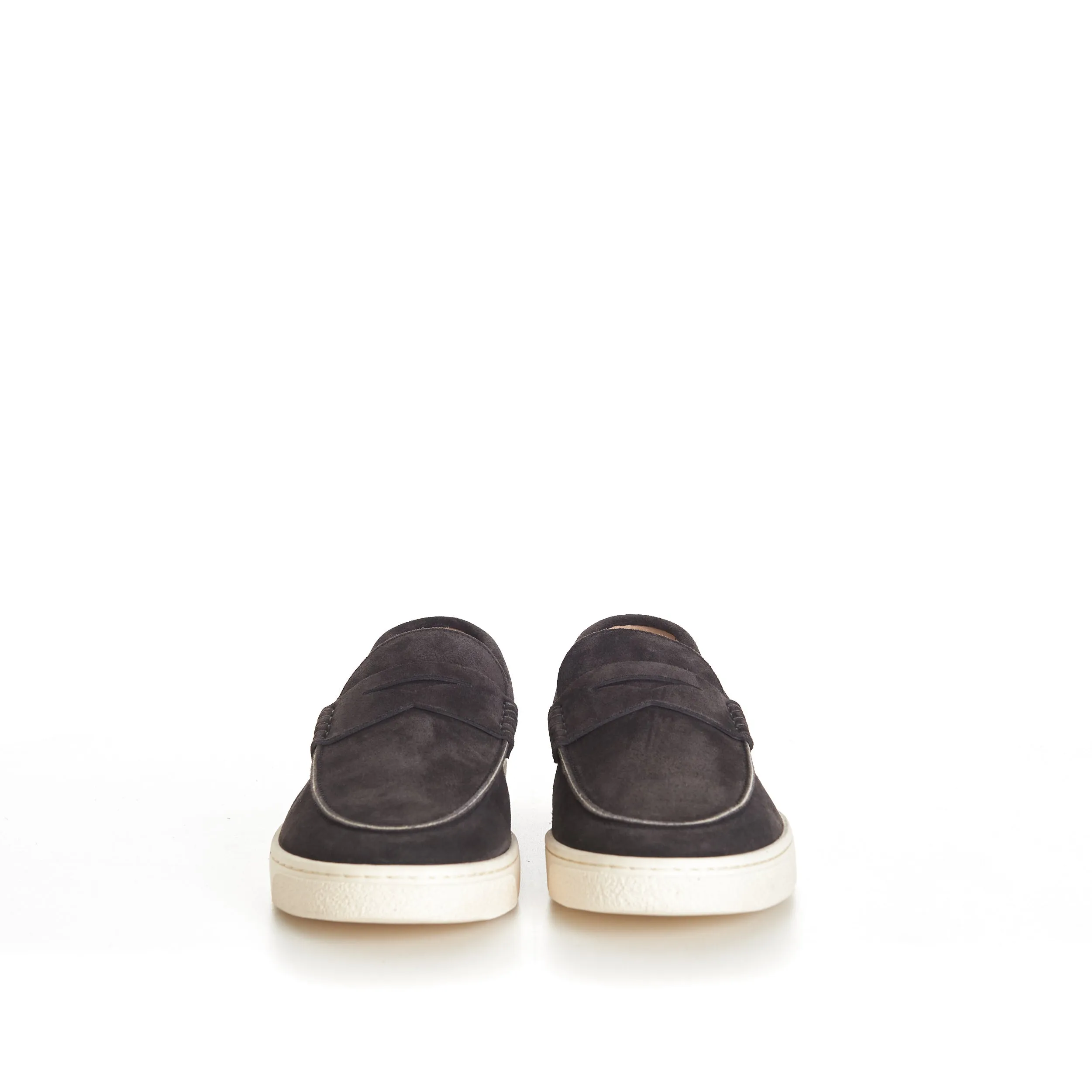 Anthracite Grey Suede Loafer Sneakers With Natural Rubber Sole