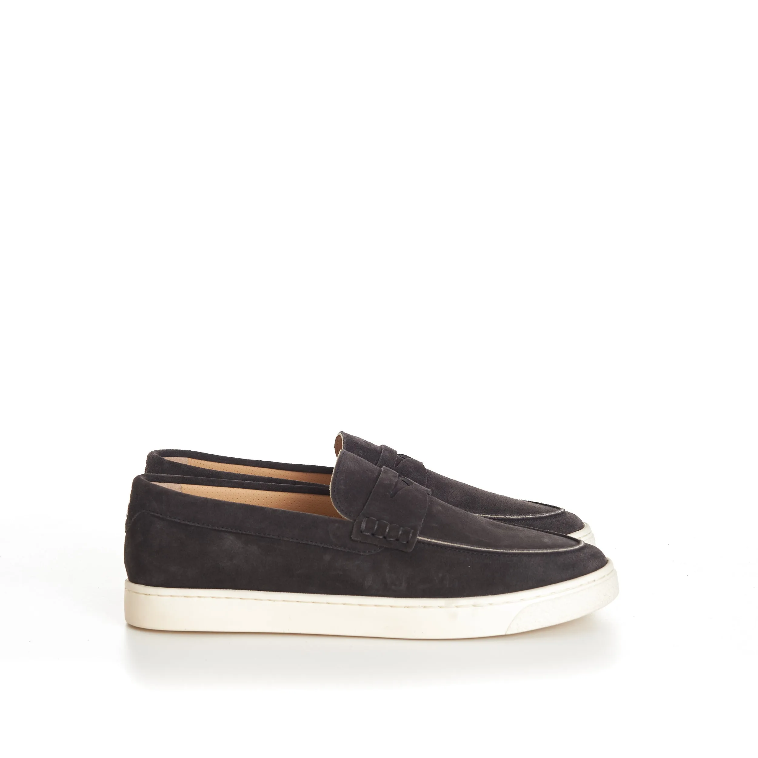 Anthracite Grey Suede Loafer Sneakers With Natural Rubber Sole
