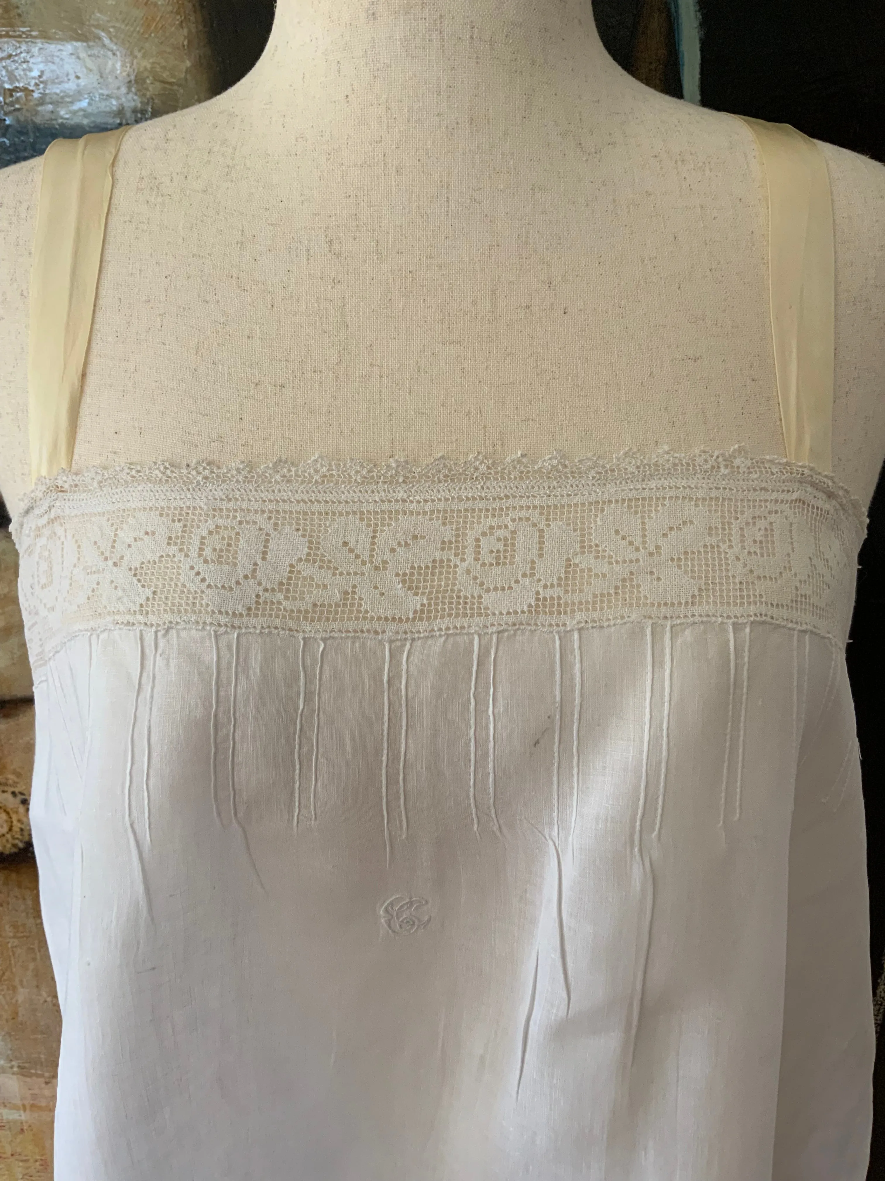 Antique Slip Dress - Filet Lace - 1920 - 20C