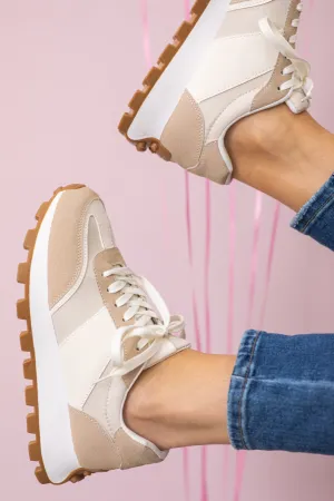 Beige With Tan Platform Sole Sneaker