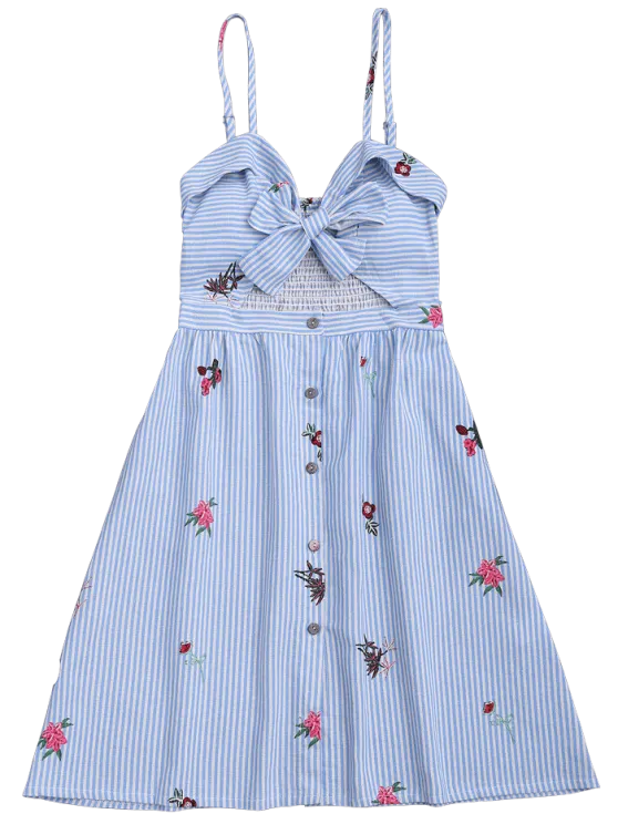 BerryBetty - Cheap Bowknot Smocked Cut Out Slip Dress