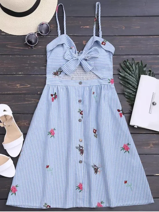 BerryBetty - Cheap Bowknot Smocked Cut Out Slip Dress