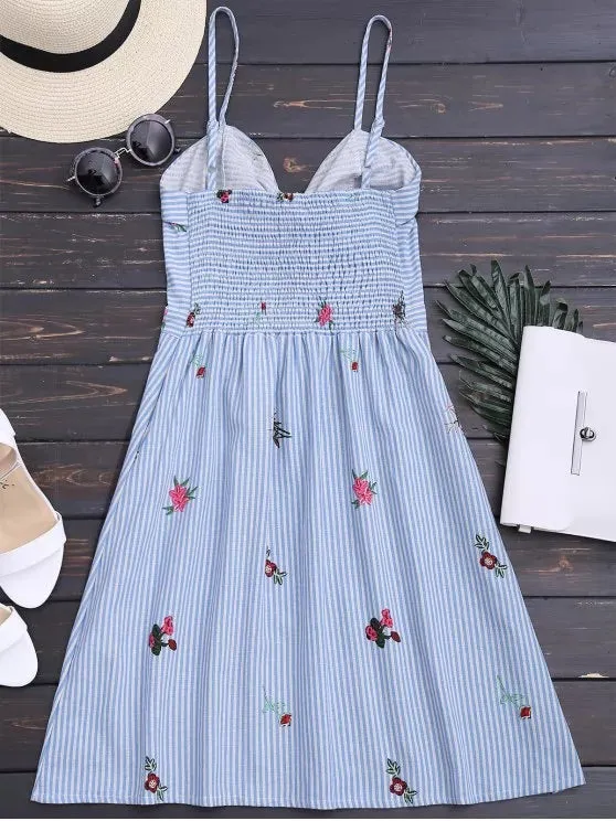 BerryBetty - Cheap Bowknot Smocked Cut Out Slip Dress