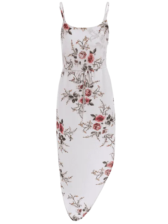 BerryBetty - Gorgeous  Slip Floral Drawstring Waist Asymmetric Holiday Dress