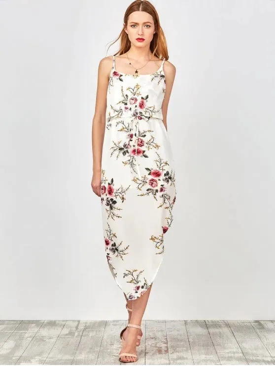 BerryBetty - Gorgeous  Slip Floral Drawstring Waist Asymmetric Holiday Dress