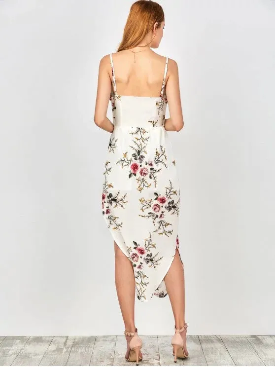 BerryBetty - Gorgeous  Slip Floral Drawstring Waist Asymmetric Holiday Dress