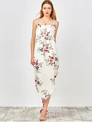 BerryBetty - Gorgeous  Slip Floral Drawstring Waist Asymmetric Holiday Dress