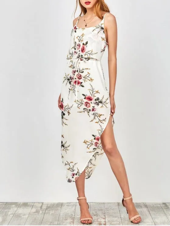 BerryBetty - Gorgeous  Slip Floral Drawstring Waist Asymmetric Holiday Dress