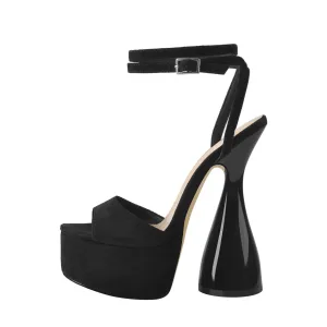 Black Suede Platform High Heel Sandals