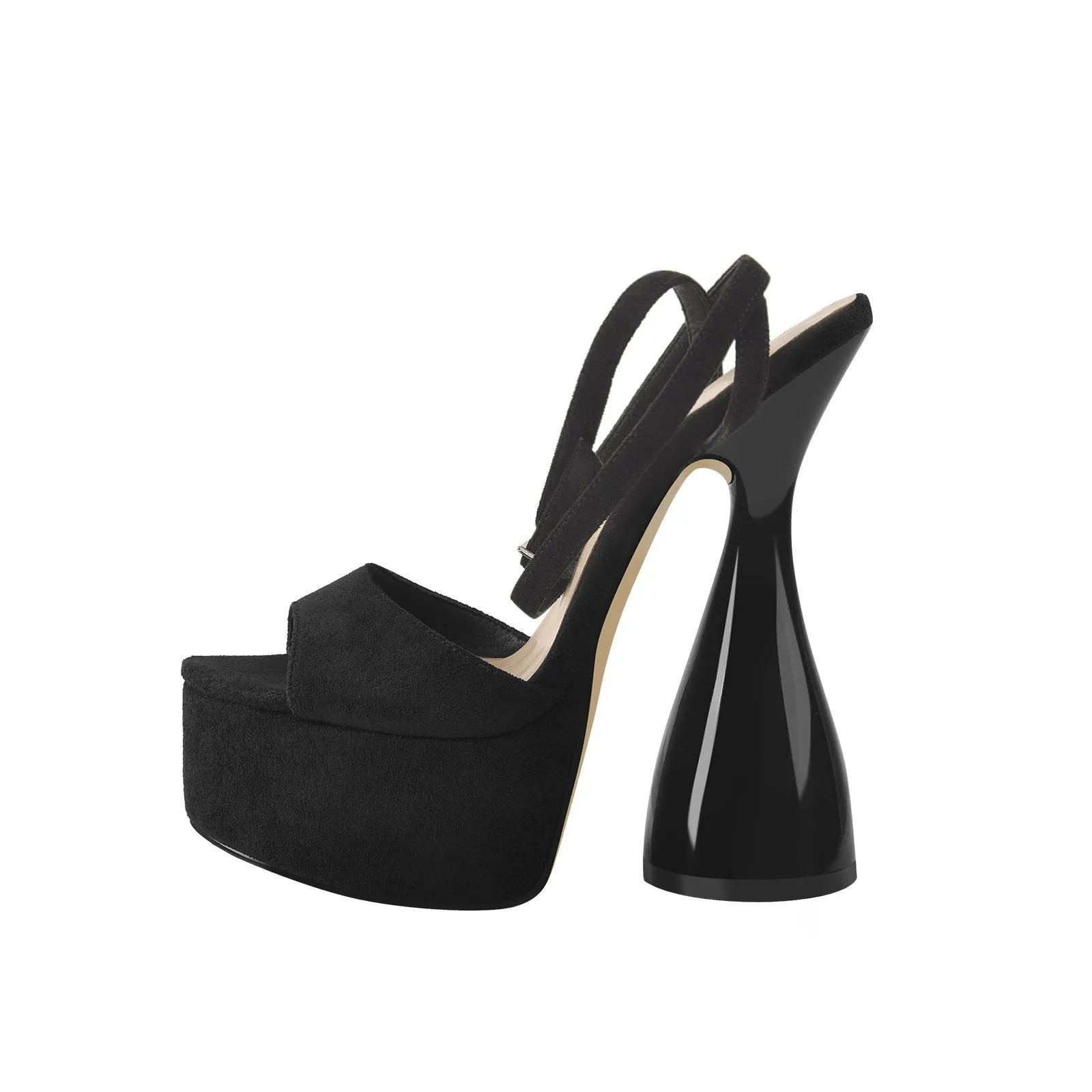 Black Suede Platform High Heel Sandals