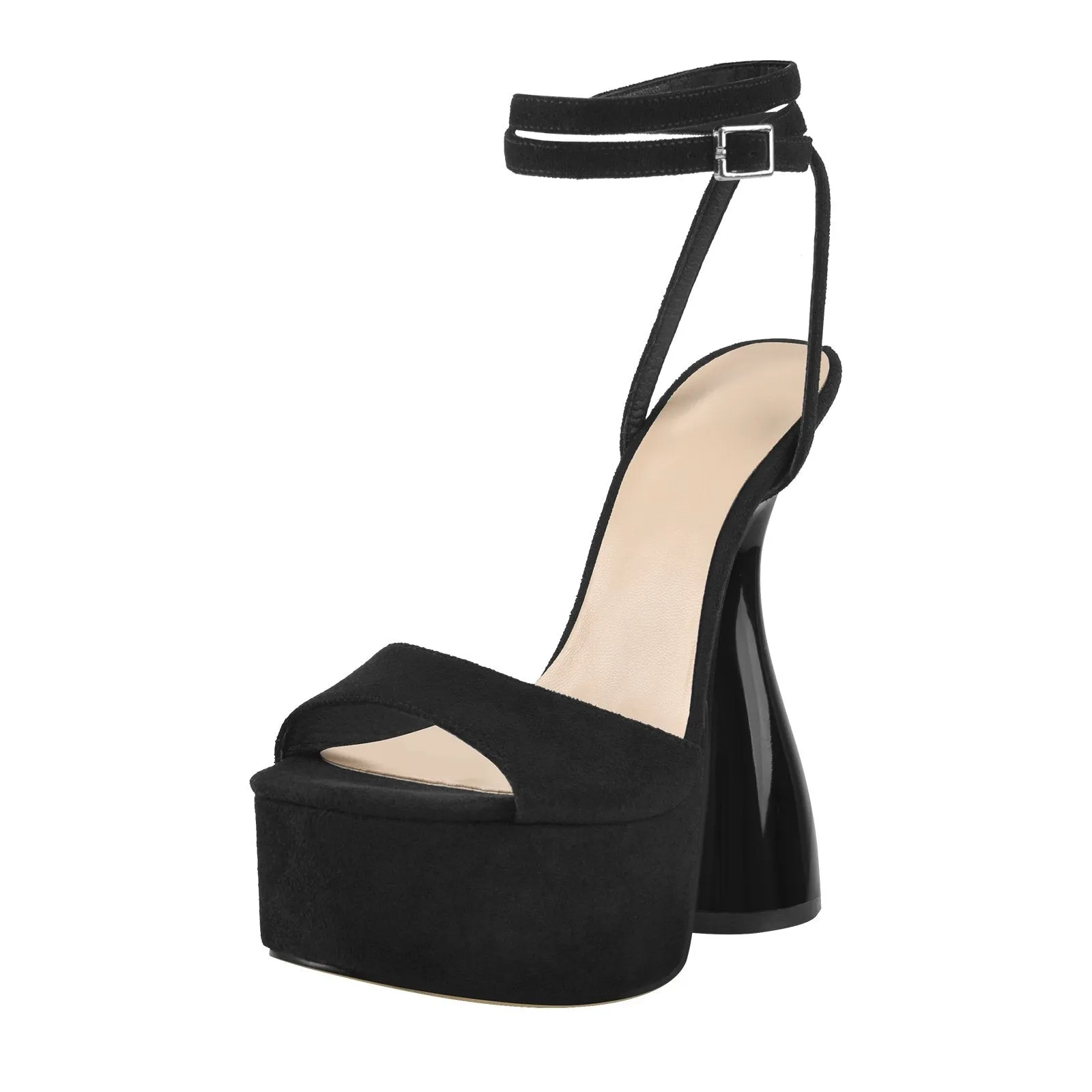 Black Suede Platform High Heel Sandals