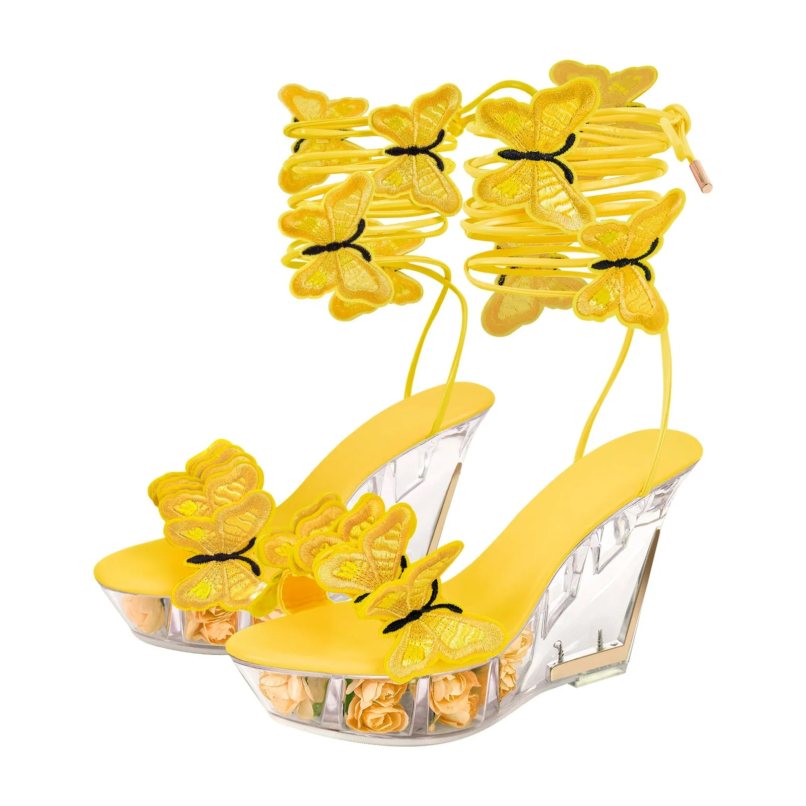 Butterfly Platform Clear Wedge Heel Strap Sandals