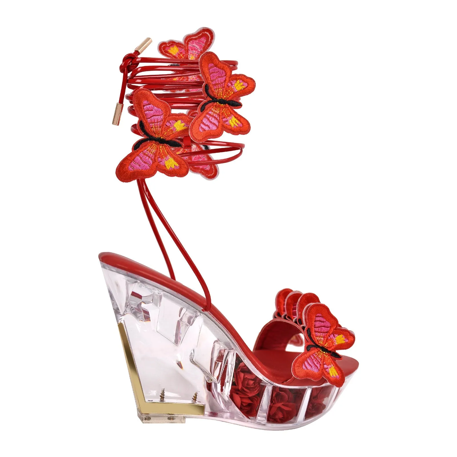 Butterfly Platform Clear Wedge Heel Strap Sandals