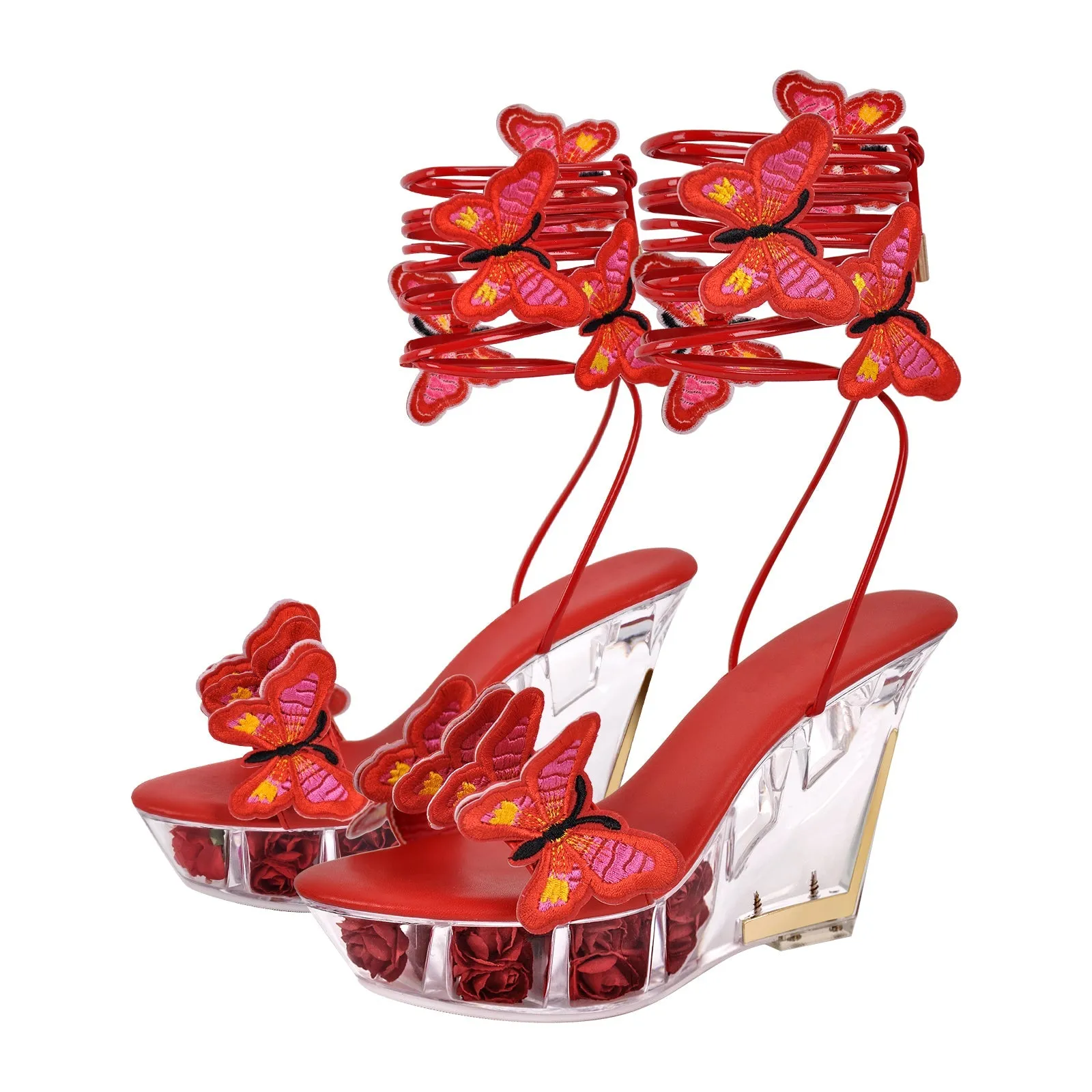 Butterfly Platform Clear Wedge Heel Strap Sandals