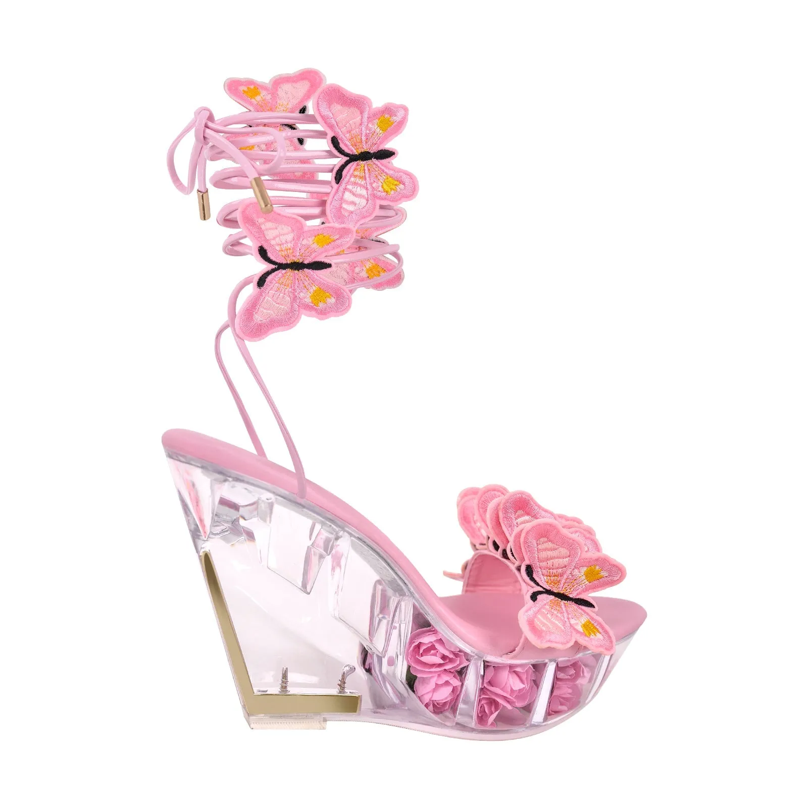 Butterfly Platform Clear Wedge Heel Strap Sandals