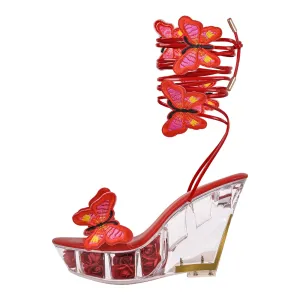 Butterfly Platform Clear Wedge Heel Strap Sandals
