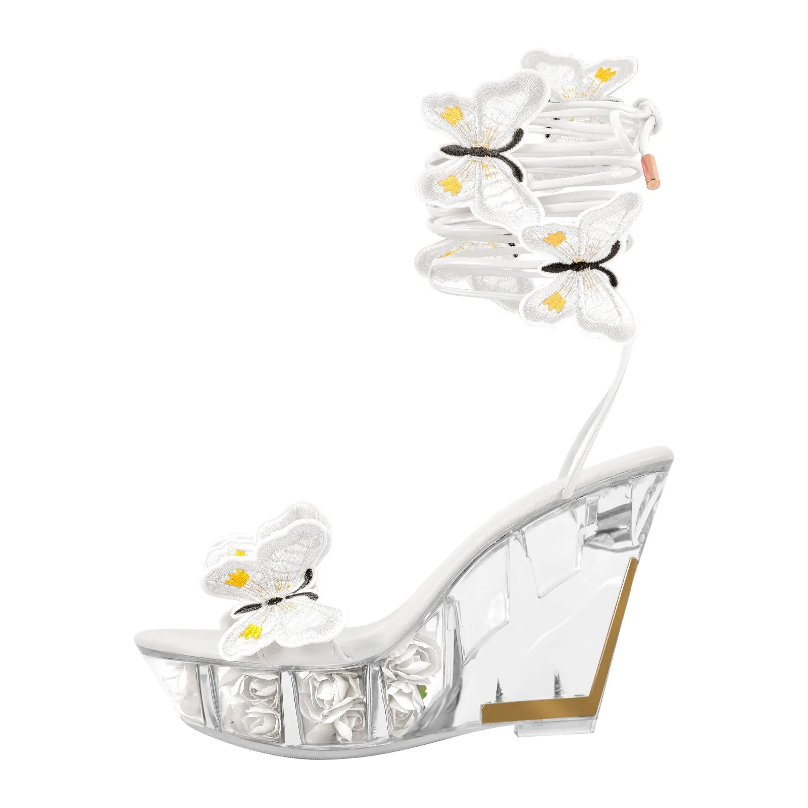 Butterfly Platform Clear Wedge Heel Strap Sandals