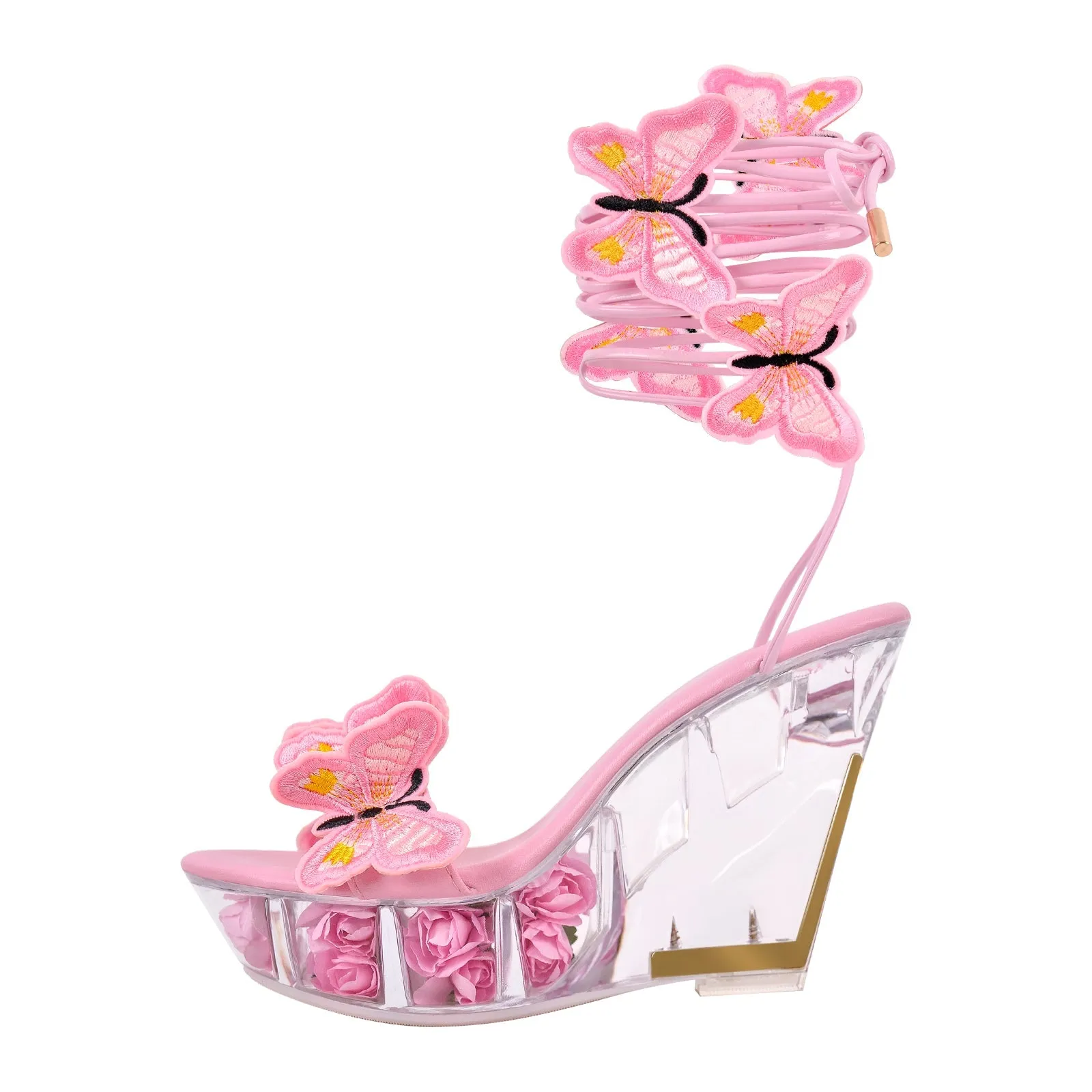 Butterfly Platform Clear Wedge Heel Strap Sandals