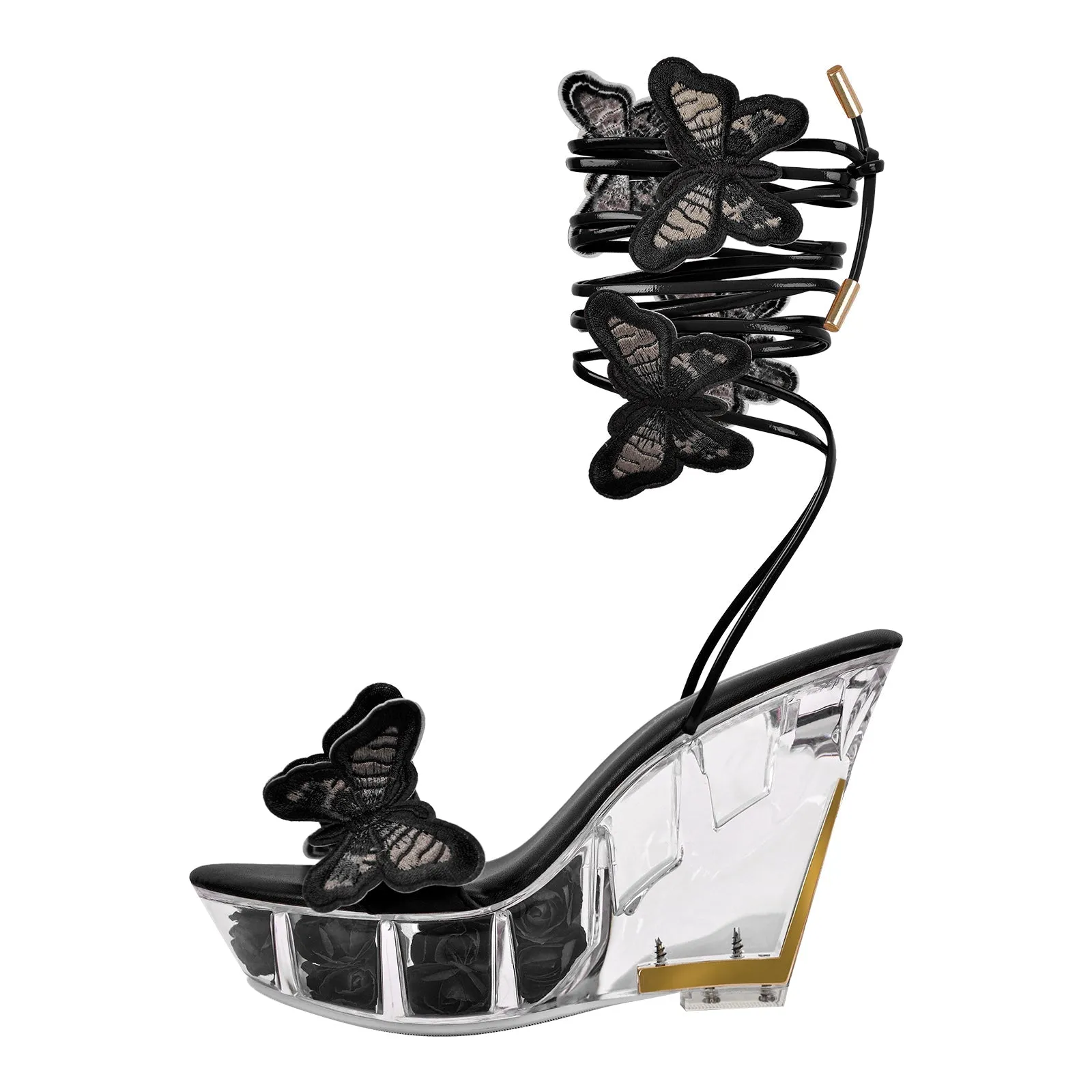 Butterfly Platform Clear Wedge Heel Strap Sandals
