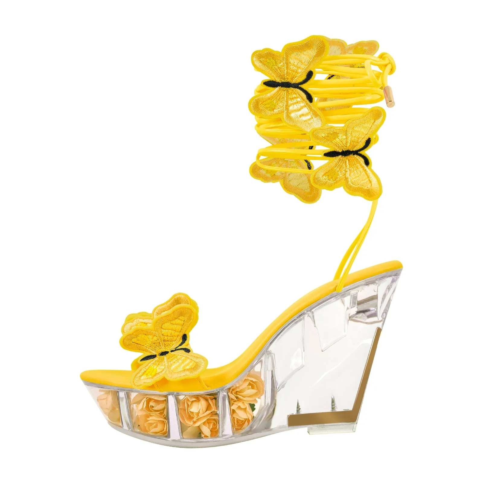 Butterfly Platform Clear Wedge Heel Strap Sandals