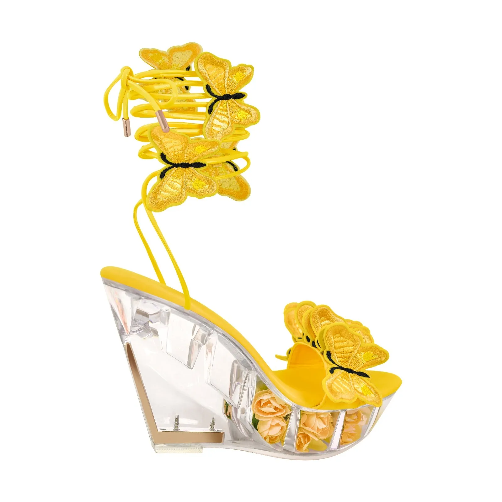 Butterfly Platform Clear Wedge Heel Strap Sandals