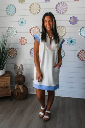 Calla Half Zip Colorblock Dress • Cream Multi