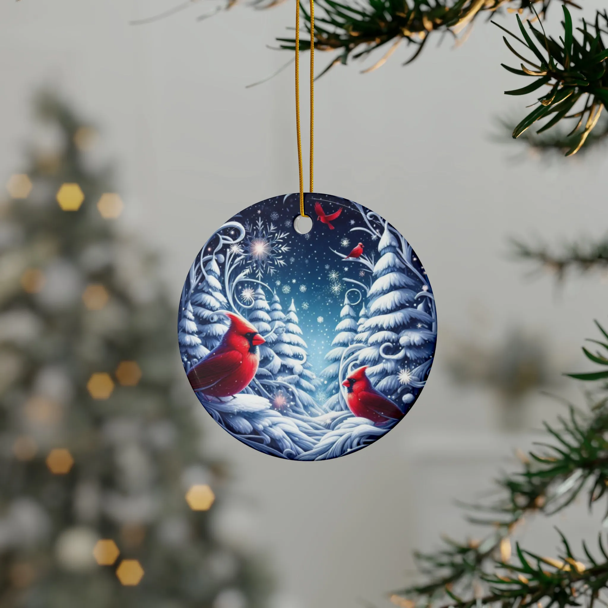 Cardinals in Winter Ceramic Ornaments (1pc, 3pcs, 5pcs, 10pcs)