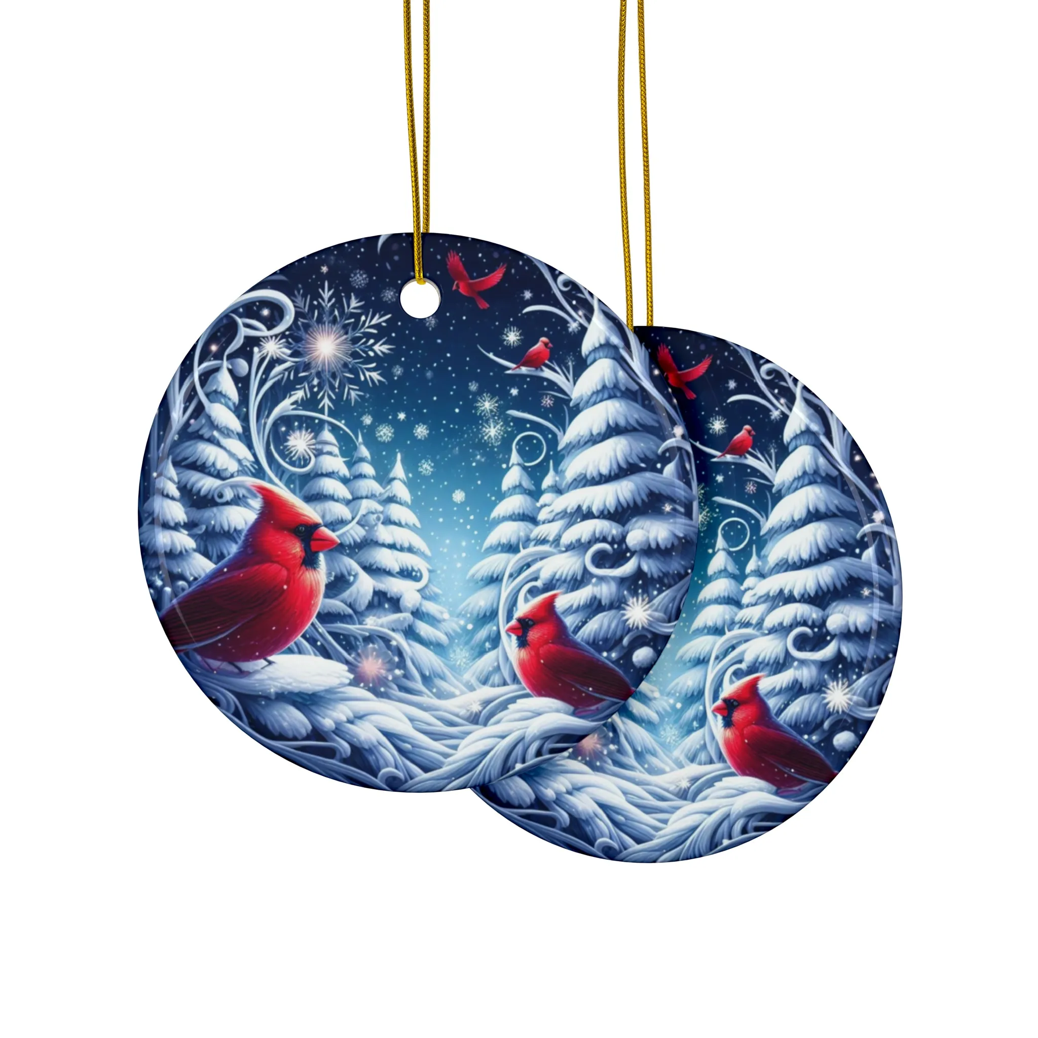 Cardinals in Winter Ceramic Ornaments (1pc, 3pcs, 5pcs, 10pcs)