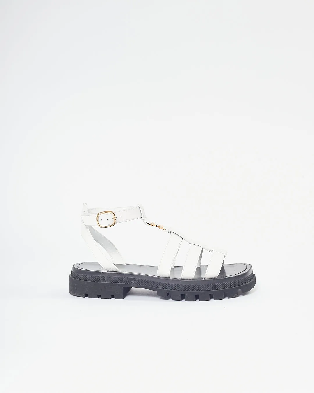 Celine White Leather Clea Triomphe Gladiator Chunky Sandals - 40