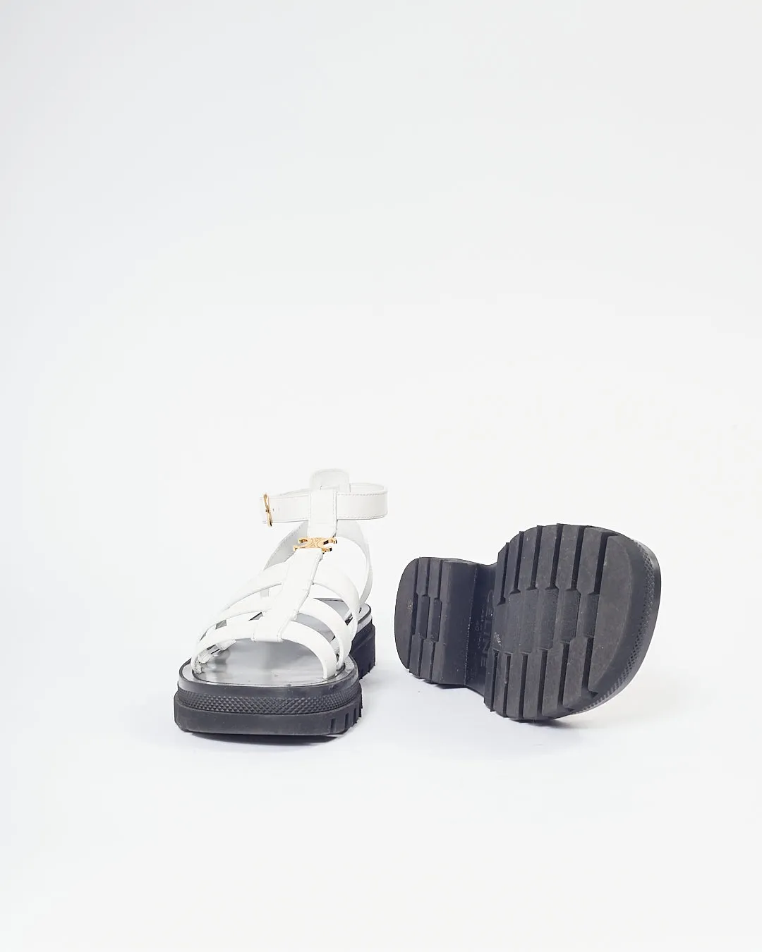 Celine White Leather Clea Triomphe Gladiator Chunky Sandals - 40