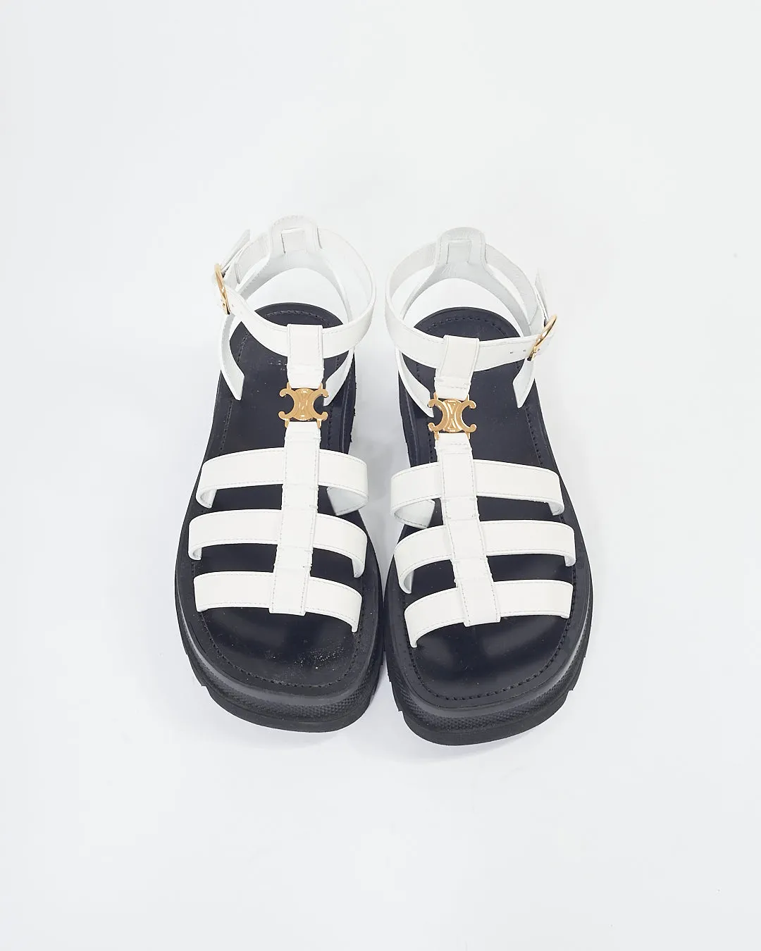 Celine White Leather Clea Triomphe Gladiator Chunky Sandals - 40