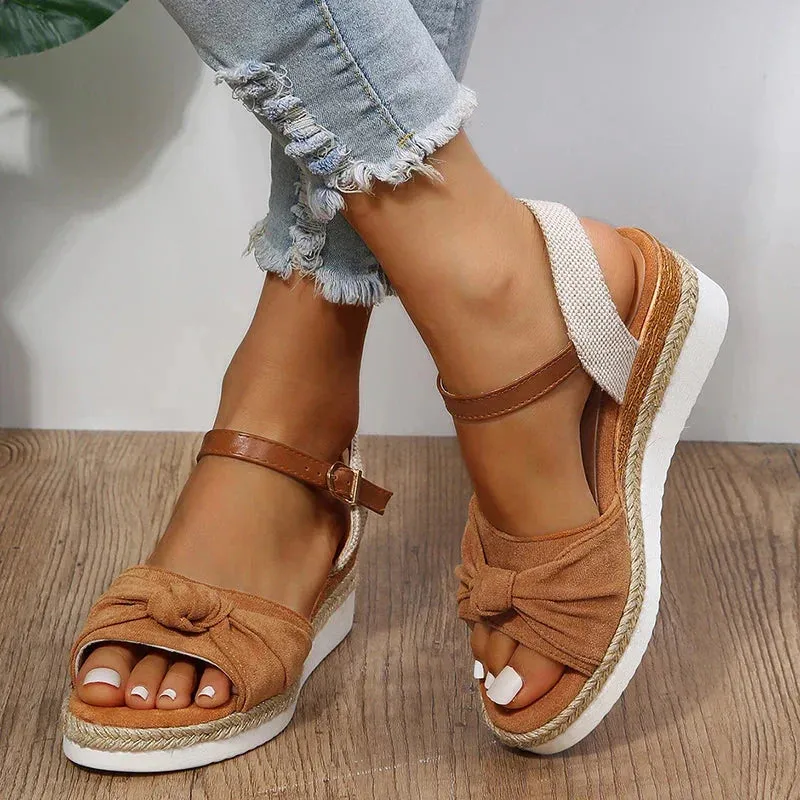 Chic summer espadrille sandals with buckle closure and knot detail
