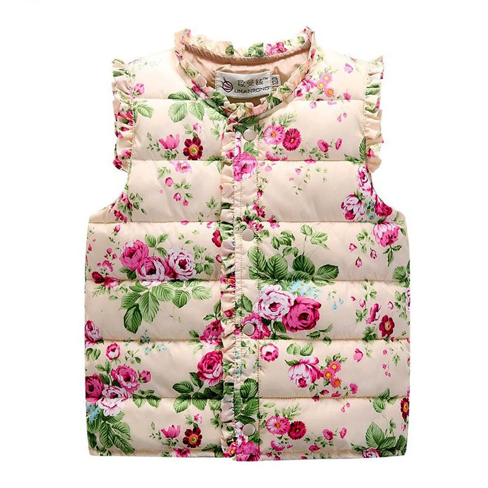 Children Winter Outerwear Coats Flowers Printed Vest Kids Windbreaker Jacket Cotton Coats Children Warm Vest