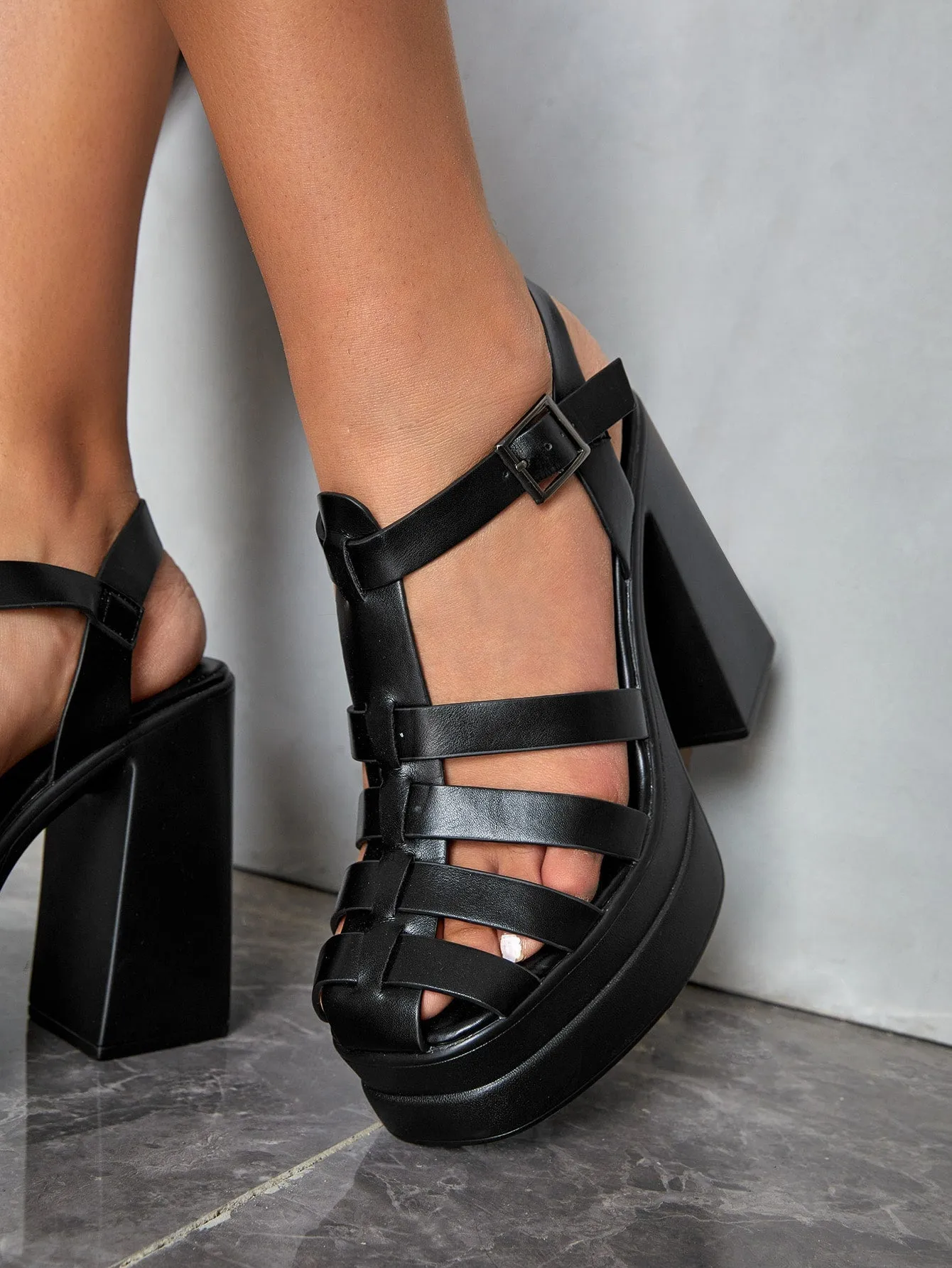 CUCCOO Trending Cut Out Platform Chunky Heeled Gladiator Sandals
