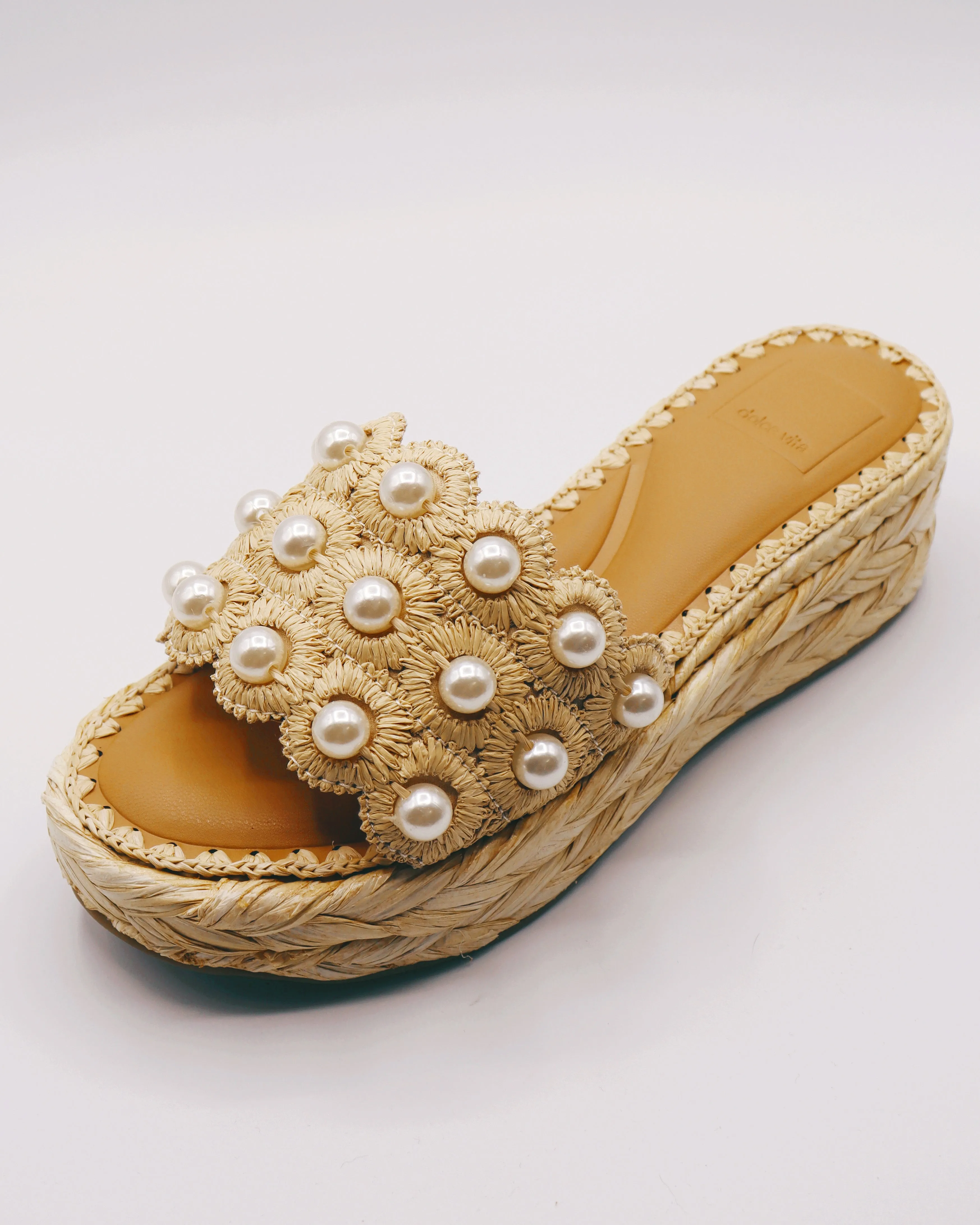 DOLCE VITA | Caper Pearl Raffia Platform Wedge Sandal