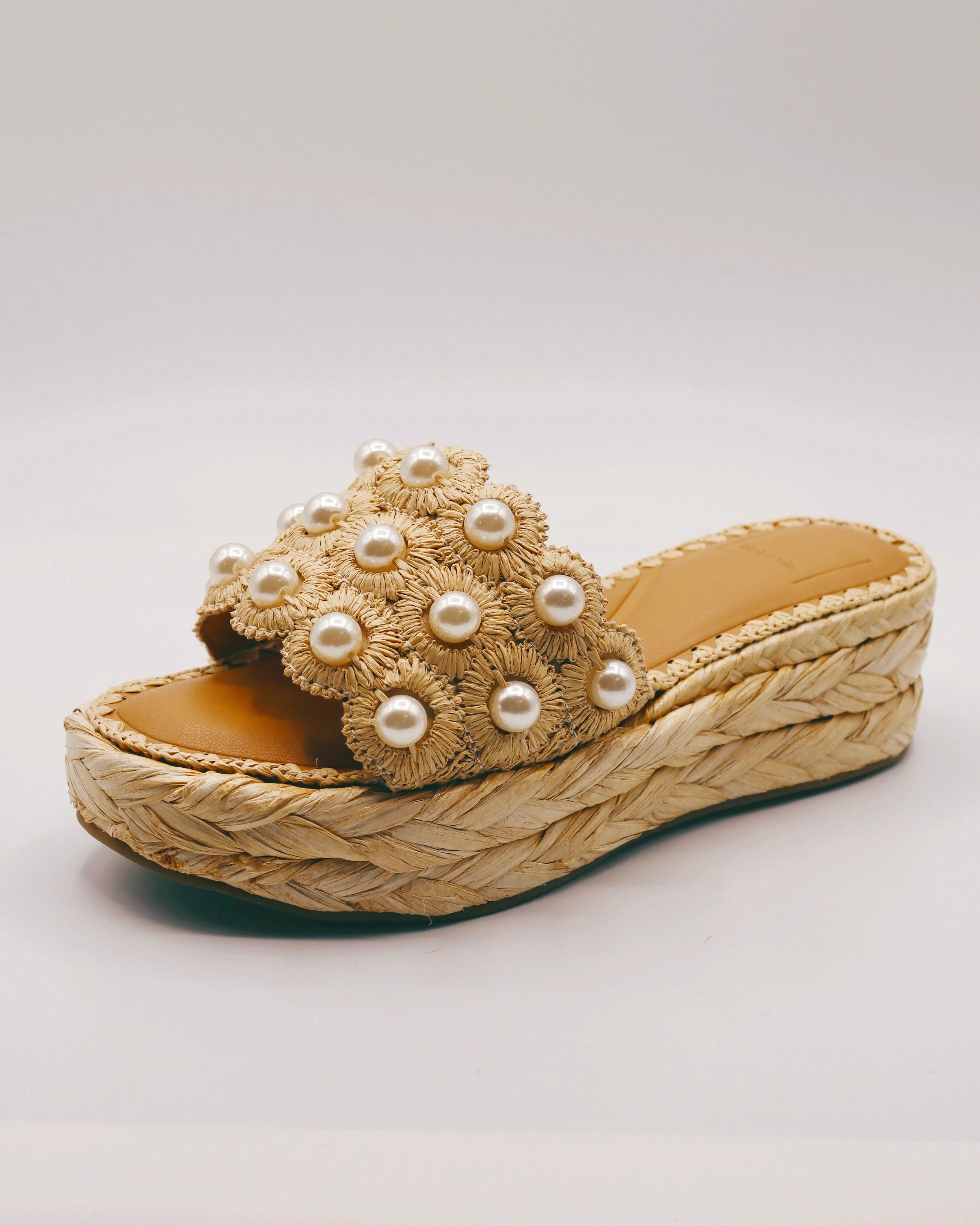 DOLCE VITA | Caper Pearl Raffia Platform Wedge Sandal