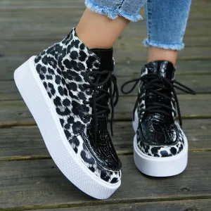 Faux Leather Leopard Platform Sneakers