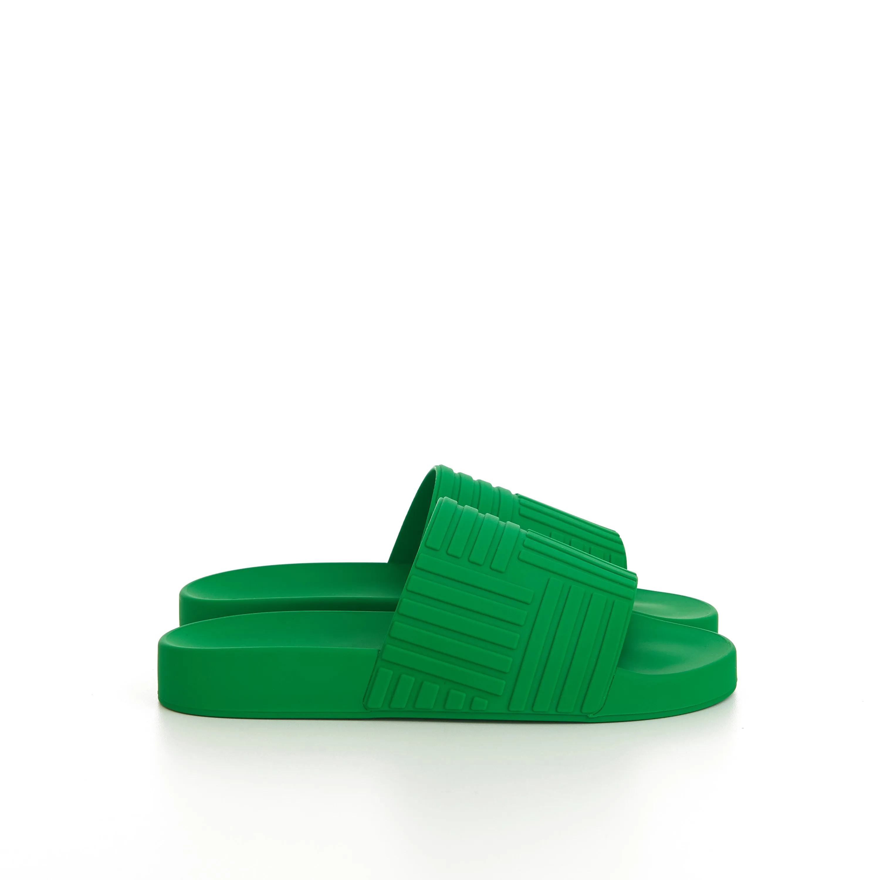 Geometric Rubber Slide Sandals In Parakeet Green