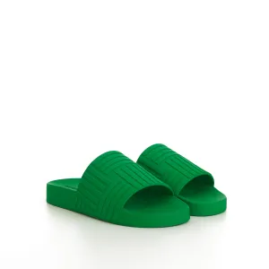 Geometric Rubber Slide Sandals In Parakeet Green