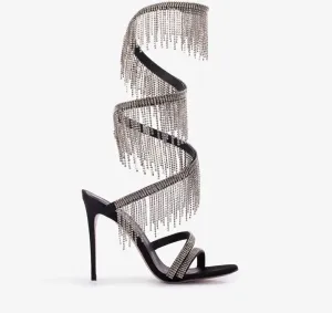 Glitter Crystal Pendant Ankle Warp Sandals