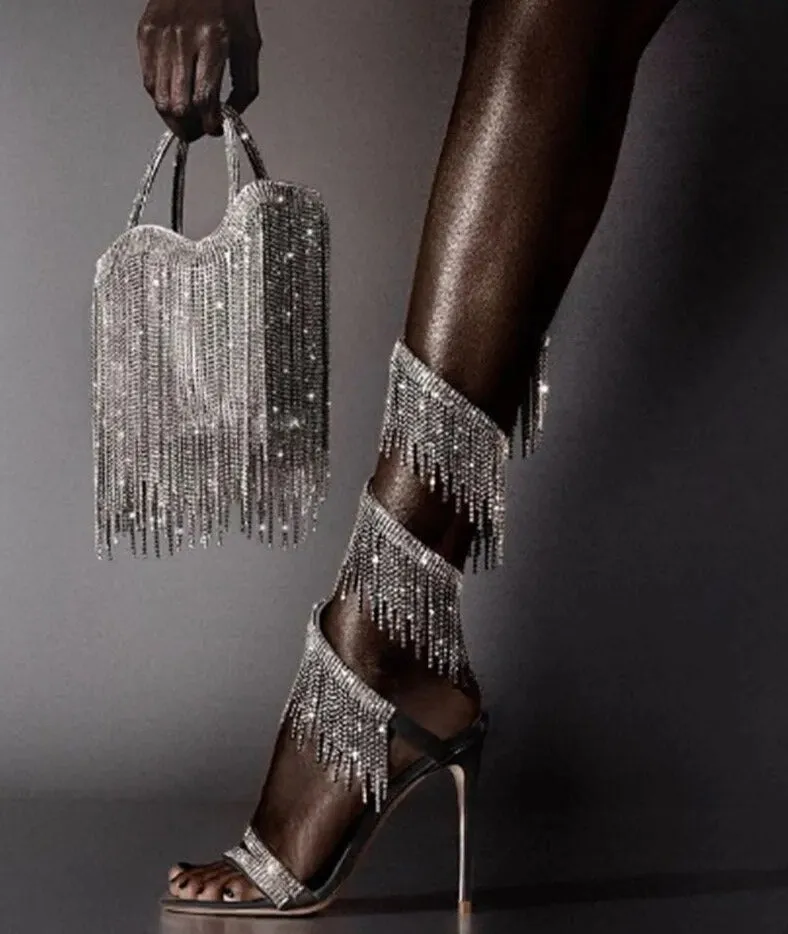 Glitter Crystal Pendant Ankle Warp Sandals