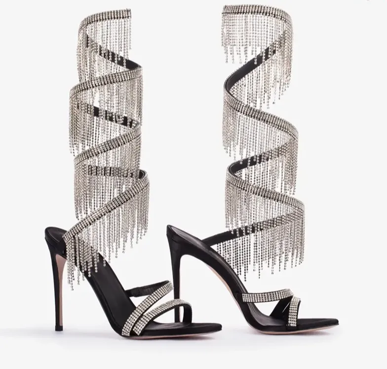 Glitter Crystal Pendant Ankle Warp Sandals